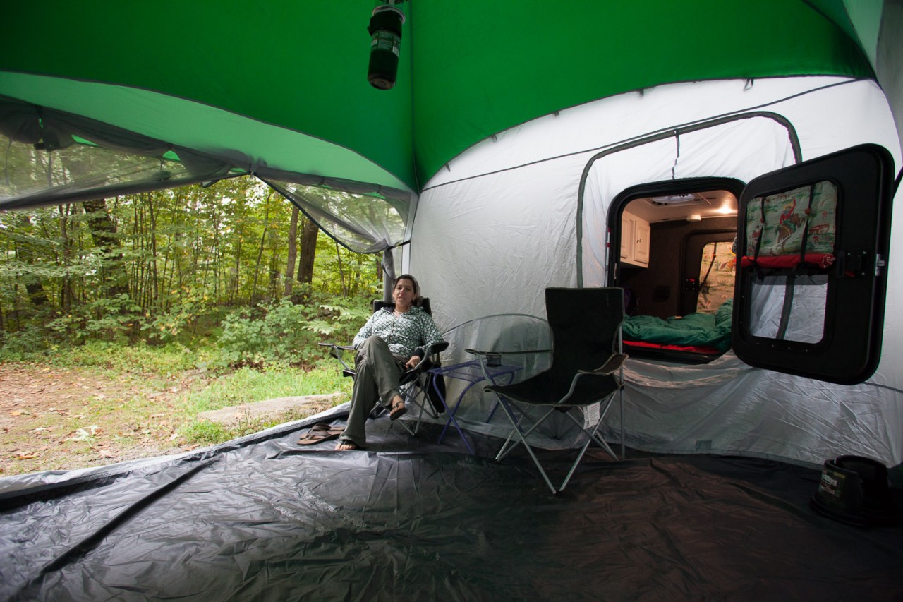 Inside our nice and dry tent room.
