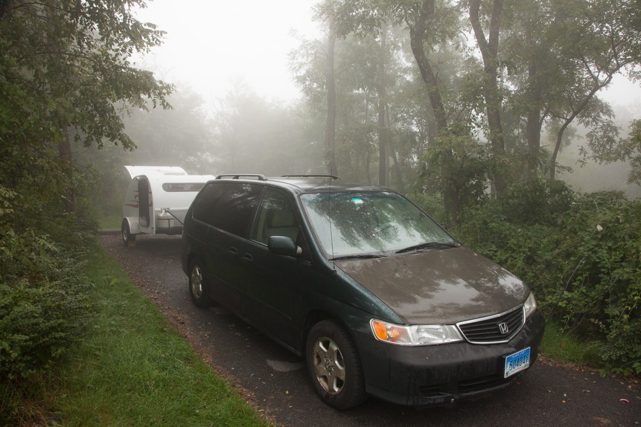 Rainy and foggy morning at our campsite this morning.